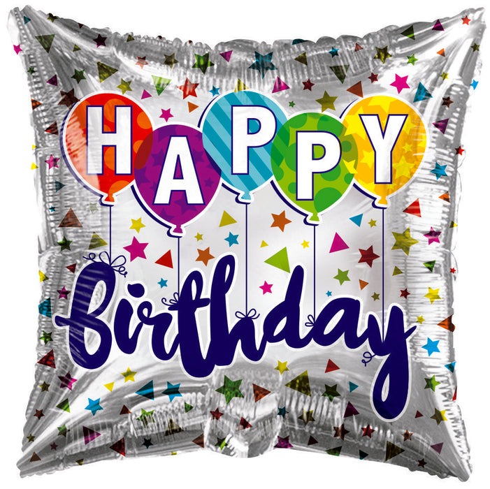 Globo Metalizado Happy Birthday Cuadrado 18" Ref. 28
