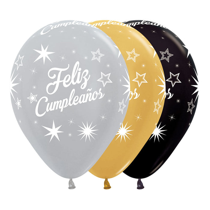 Globo Happy Birthday Destellos Surtido Deluxe R12 X 12 Globos