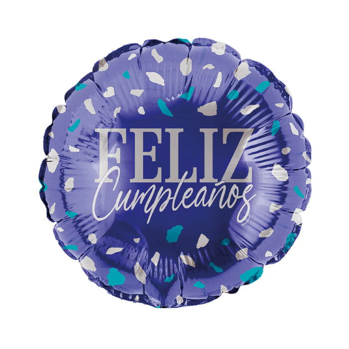 Globo Foil Feliz Cumpleaños Terrazo Azul 18" x 1 Unidad Sempertex