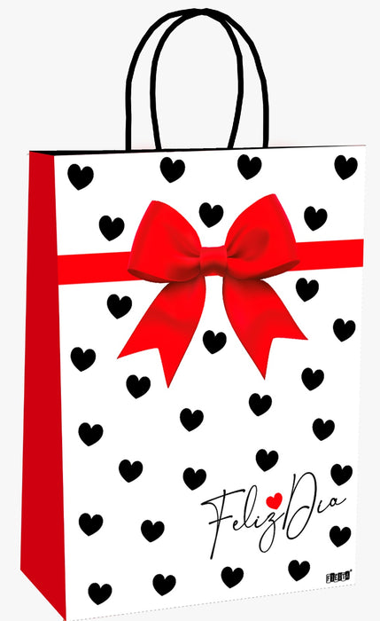 Bolsa Regalo Mediana Feliz Dia Moño Rojo x 1 Unidad