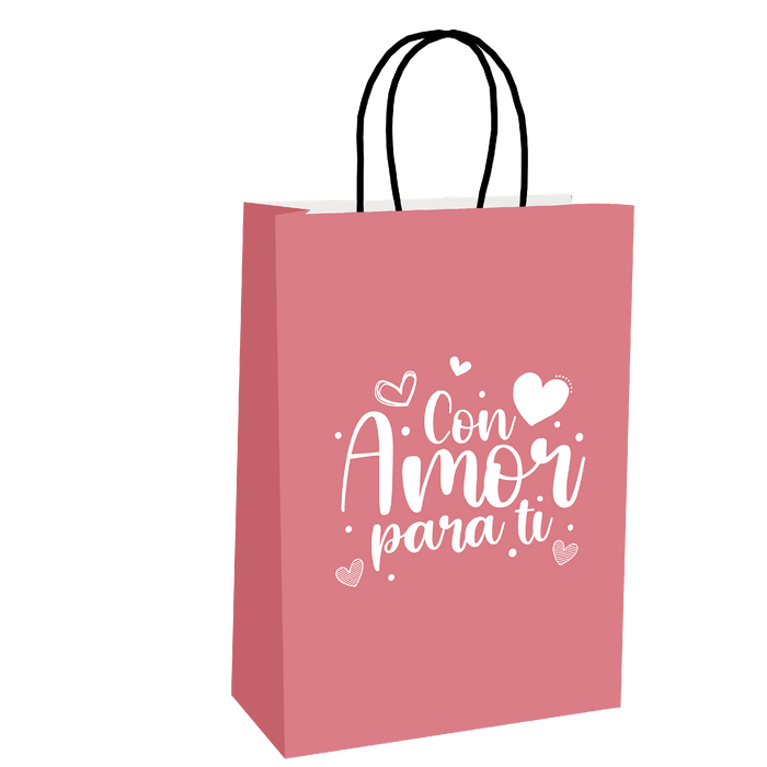 Bolsa Regalo Pequeña Con Amo Rosada x 1 Unidad