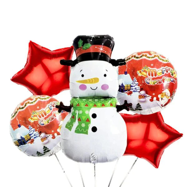 Bouquet De Globos Muñeco de Nieve  X 5 Piezas
