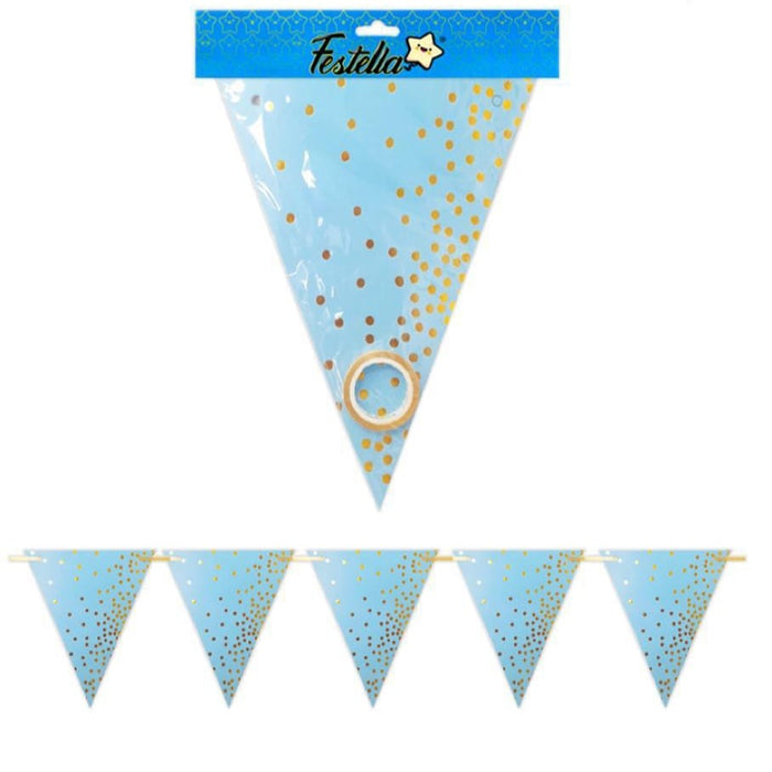 Banderin Metalizado Azul Puntos Dorados Festella