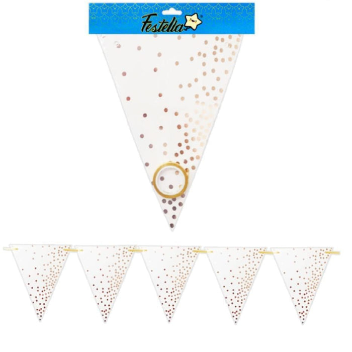 Banderin Metalizado Blanco Puntos Dorados Festella