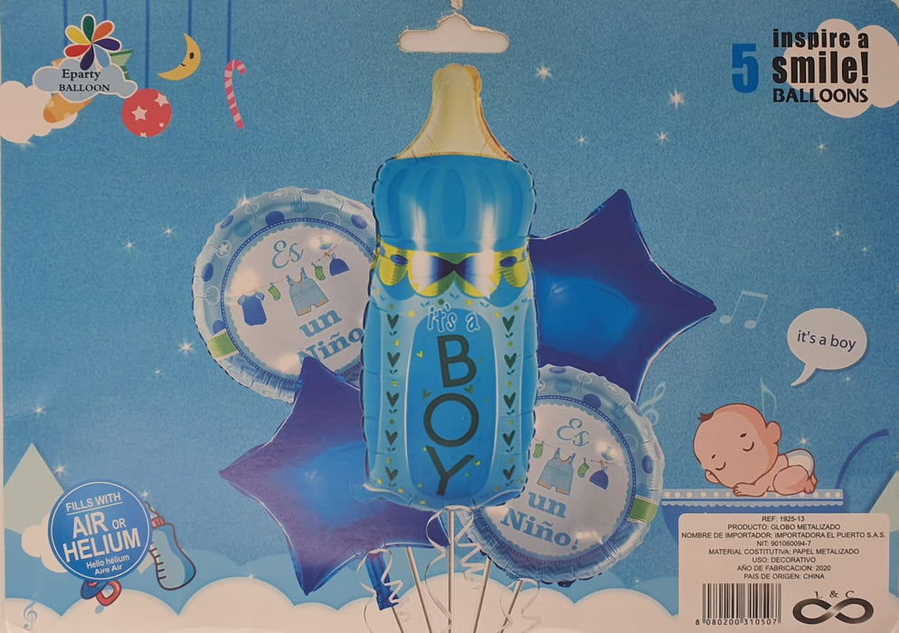 Bouquet de Globos Tetero Estrellas Azules X 5 Piezas