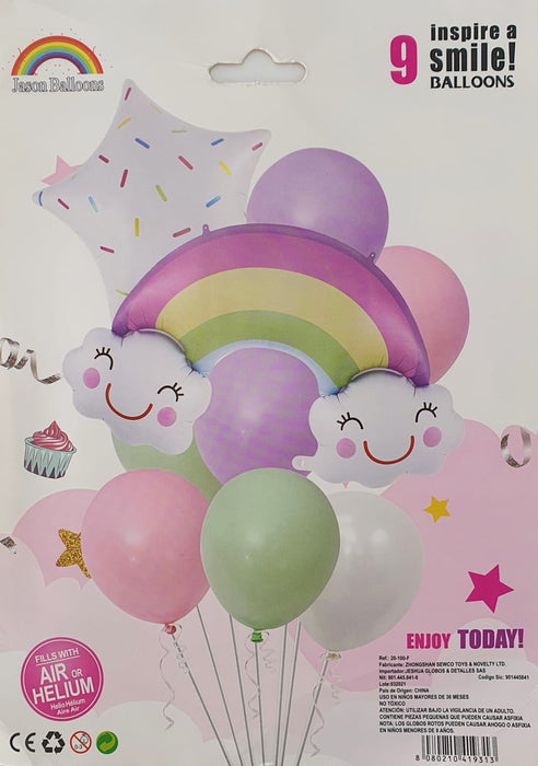Bouquet de Globos Arcoiris Feliz Pastel X 9  Piezas