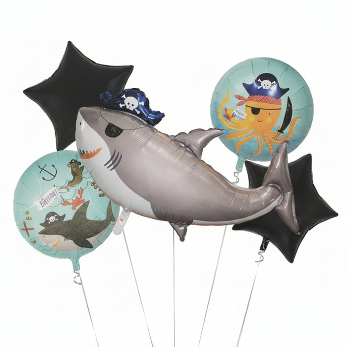 Bouquet de Globos Birthday Tiburon Estrellas Negras X 5 Piezas