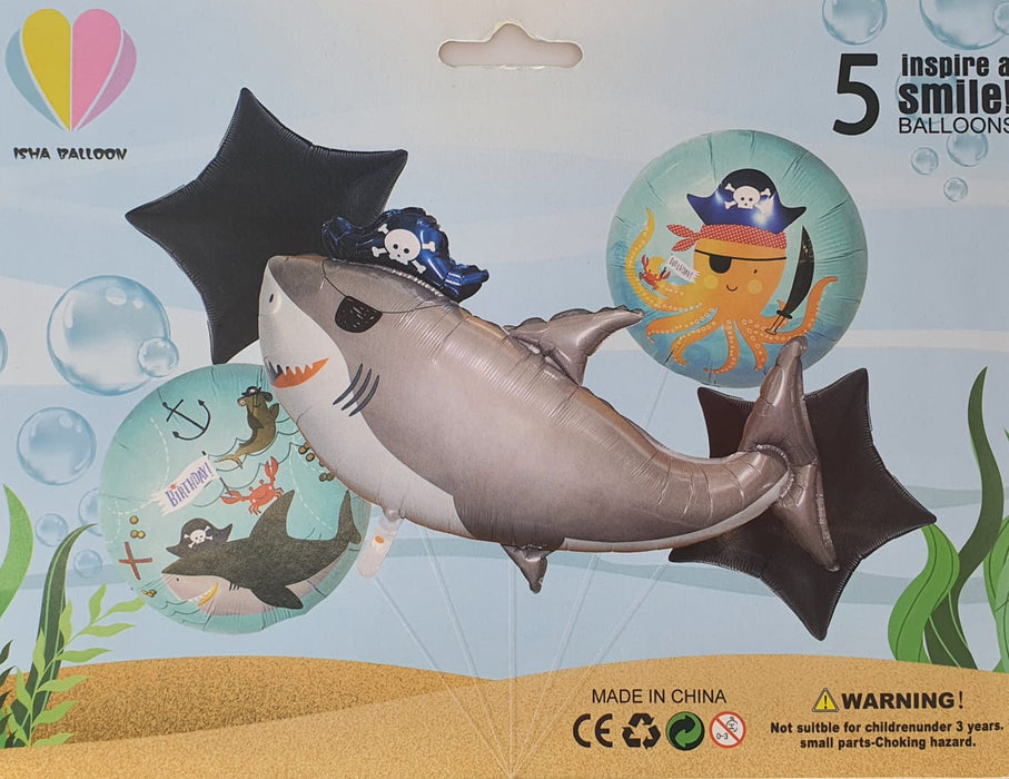 Bouquet de Globos Birthday Tiburon Estrellas Negras X 5 Piezas