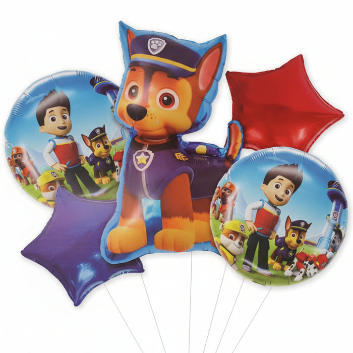 Bouquet de Globos Chase Paw Patrol Estrella Azul y Roja X 5 Piezas