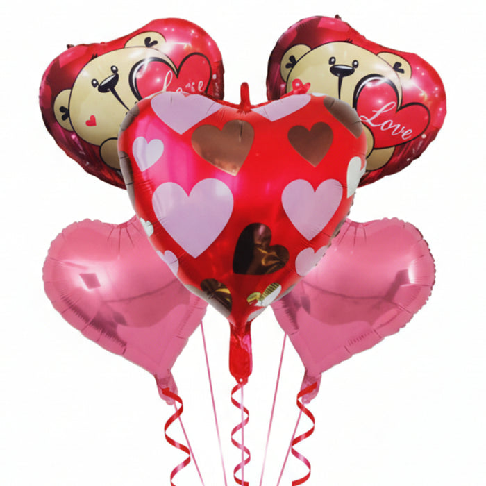 Bouquet de Globos Corazones Osito Love X 5 Piezas Festella