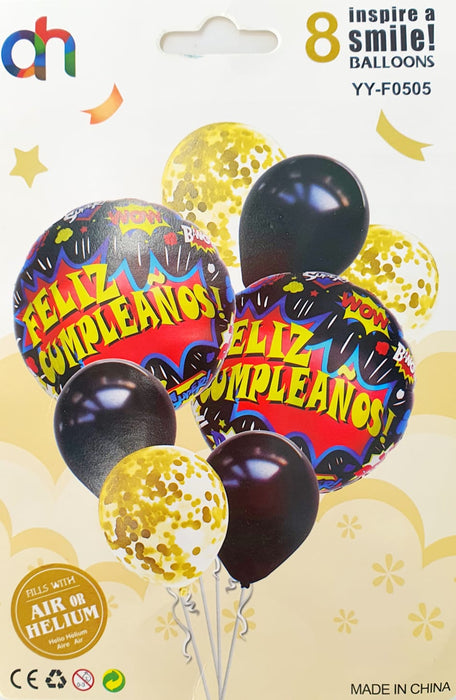 Bouquet de Globos Feliz Cumpleaños Comic X 7 Piezas