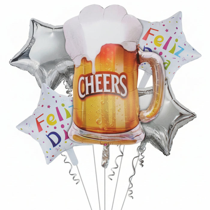 Bouquet de Globos Feliz Dia Jarra de Cerveza Estrellas X 5 Piezas