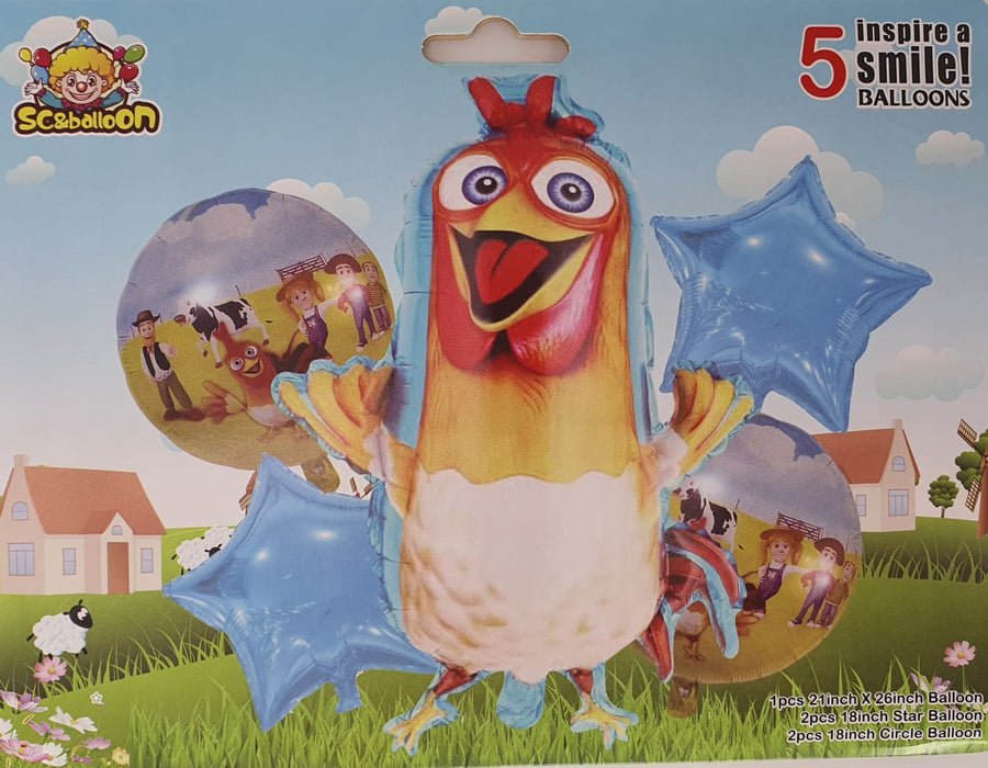 Bouquet de Globos Gallo Bartolito Estrellas Azules X 5 Piezas