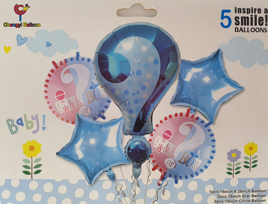 Bouquet de Globos Girl or Boy Signo Interrogacion Azul X 5 Piezas