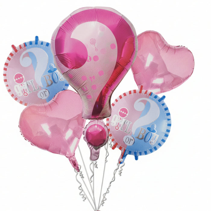 Bouquet de Globos Girl or Boy Signo Interrogacion Rosado X 5 Piezas