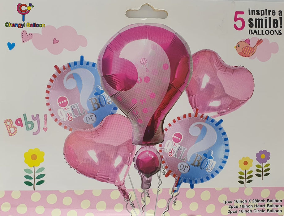 Bouquet de Globos Girl or Boy Signo Interrogacion Rosado X 5 Piezas
