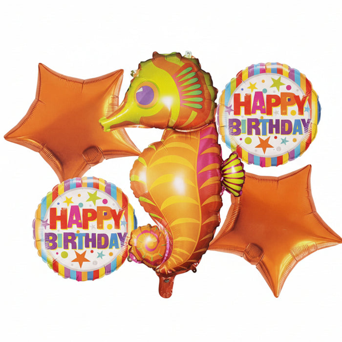 Bouquet de Globos Happy Birthday Caballito de Mar Naranja X 5 Piezas
