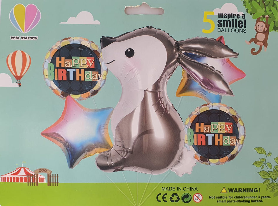 Bouquet de Globos Happy Birthday Conejo X 5 Piezas