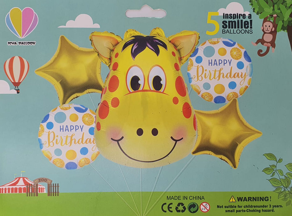 Bouquet de Globos Happy Birthday Jirafa X 5 Piezas