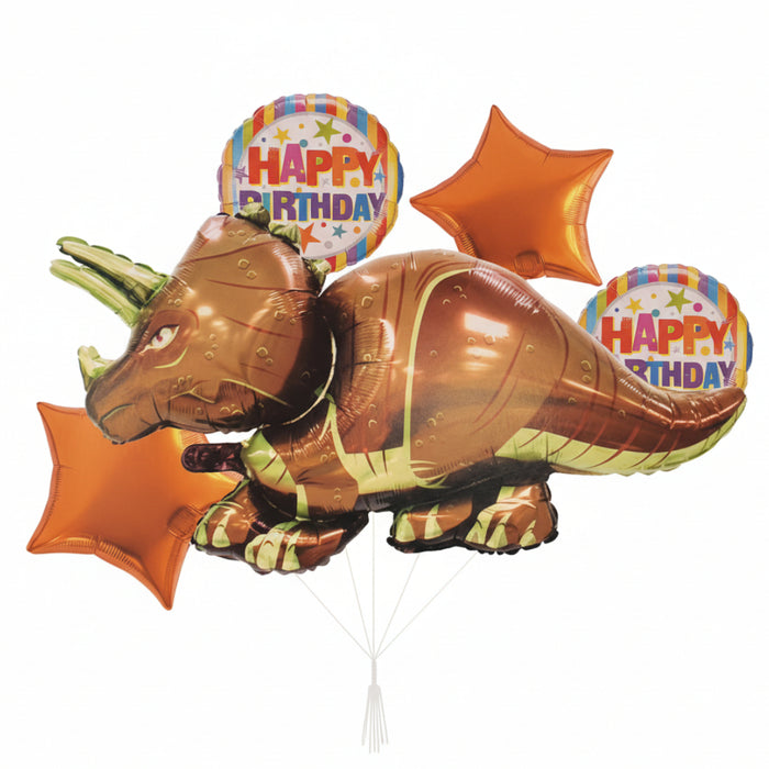 Bouquet de Globos Happy Birthday Dinosaurio Triceraptor X 5 Piezas
