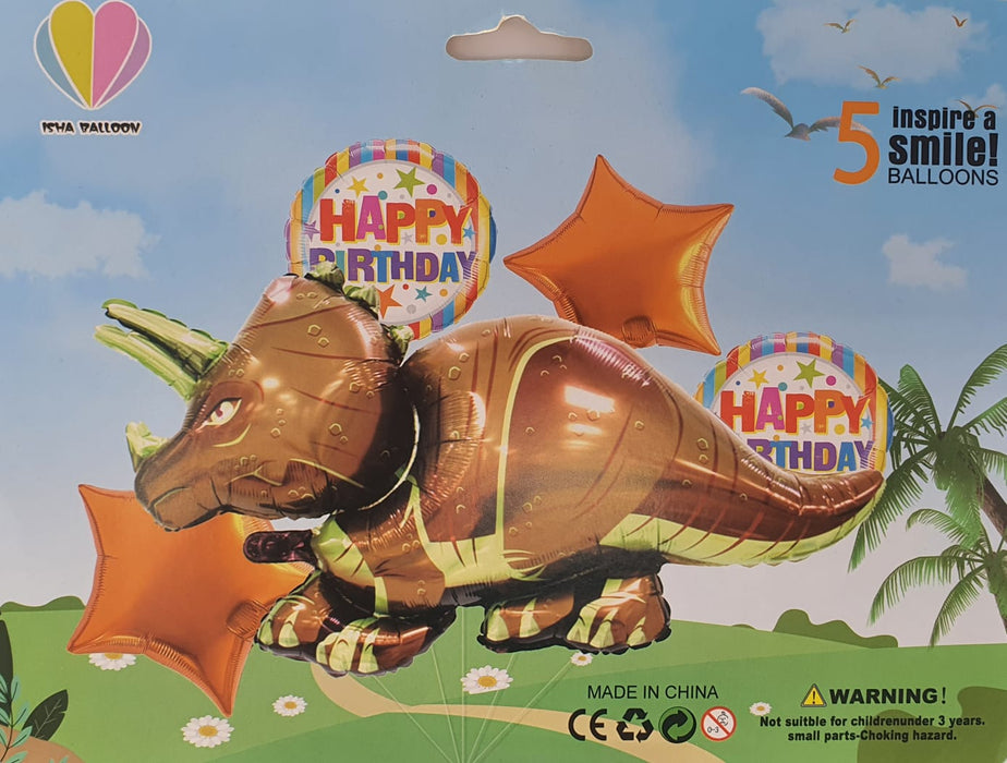 Bouquet de Globos Happy Birthday Dinosaurio Triceraptor X 5 Piezas