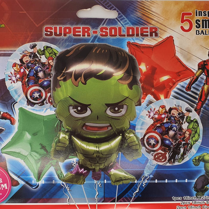 Bouquet de Globos Hulk Estrella Roja y Verde X 5 Piezas