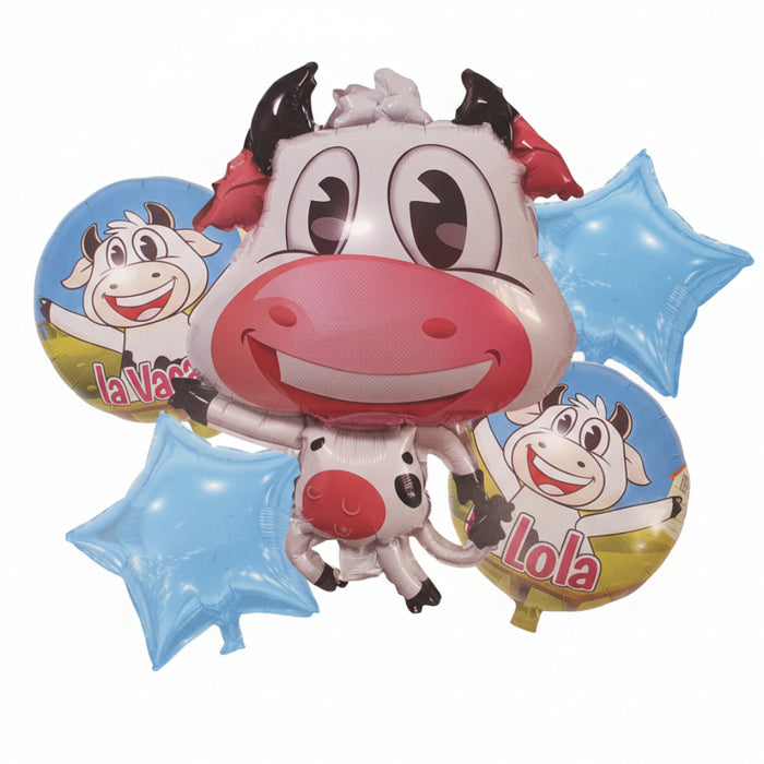 Bouquet de Globos La Vaca Lola Estrellas Azules X 5 Piezas