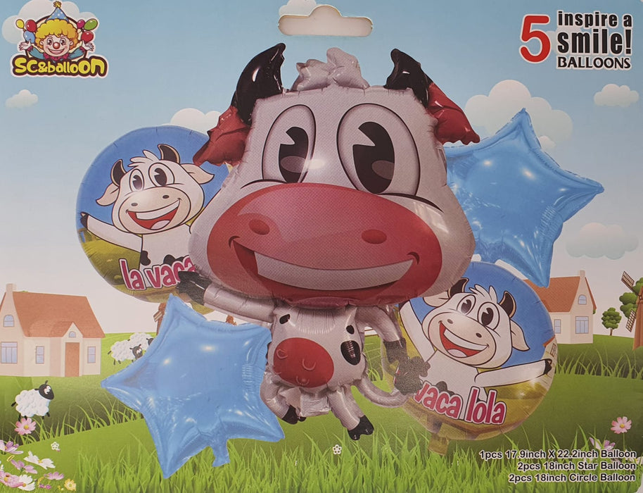 Bouquet de Globos La Vaca Lola Estrellas Azules X 5 Piezas