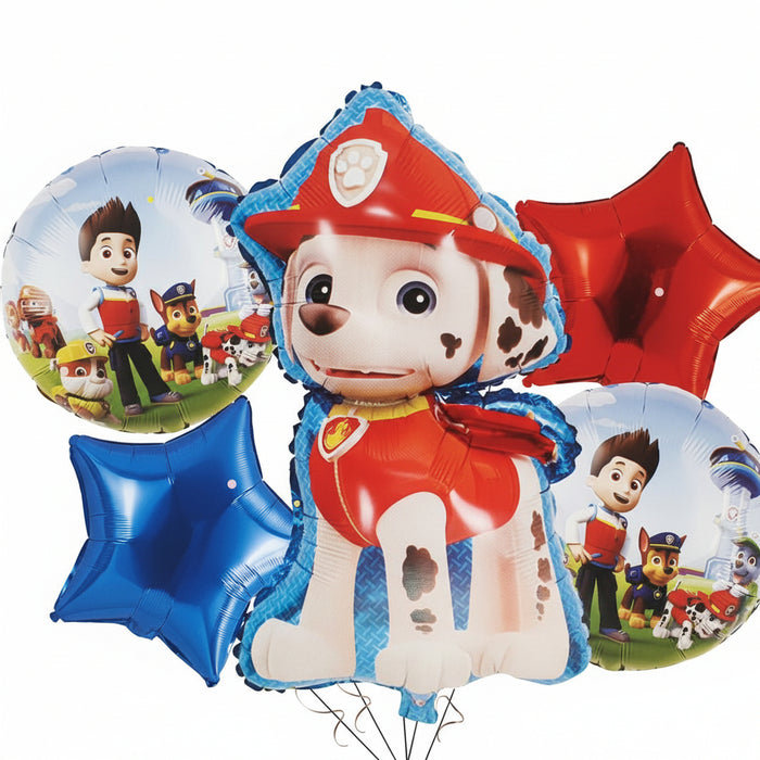 Bouquet de Globos Marshall Paw Patrol Estrella Azul y Roja X 5 Piezas