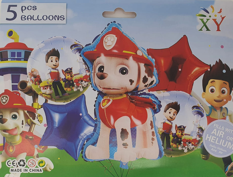 Bouquet de Globos Marshall Paw Patrol Estrella Azul y Roja X 5 Piezas