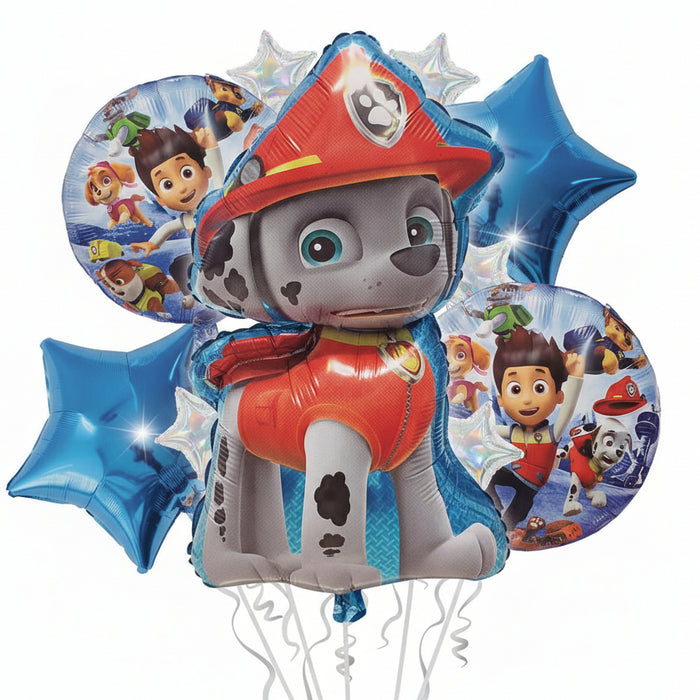 Bouquet de Globos Marshall Paw Patrol Estrellas Azules X 5 Piezas