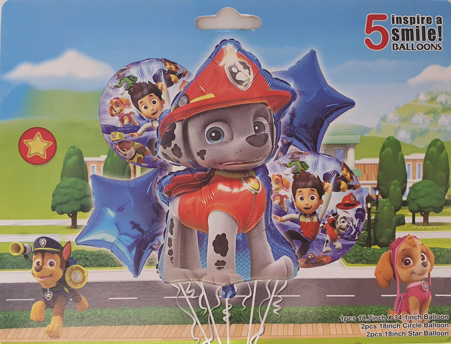 Bouquet de Globos Marshall Paw Patrol Estrellas Azules X 5 Piezas