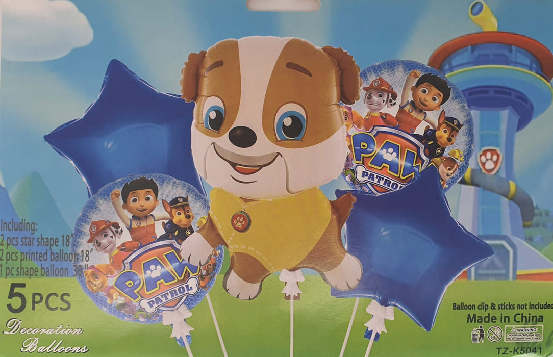 Bouquet de Globos Rubble Paw Patrol Estrellas Azules X 5 Piezas