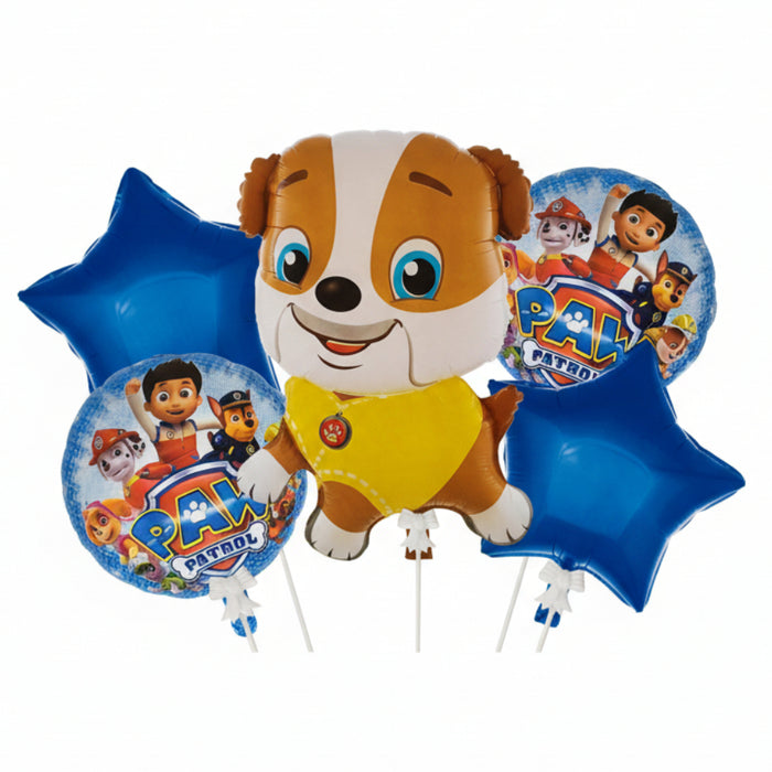Bouquet de Globos Rubble Paw Patrol Estrellas Azules X 5 Piezas