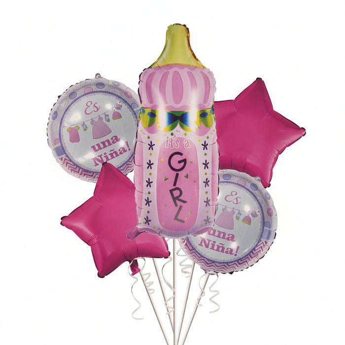 Bouquet de Globos Tetero Estrellas Rosadas X 5 Piezas