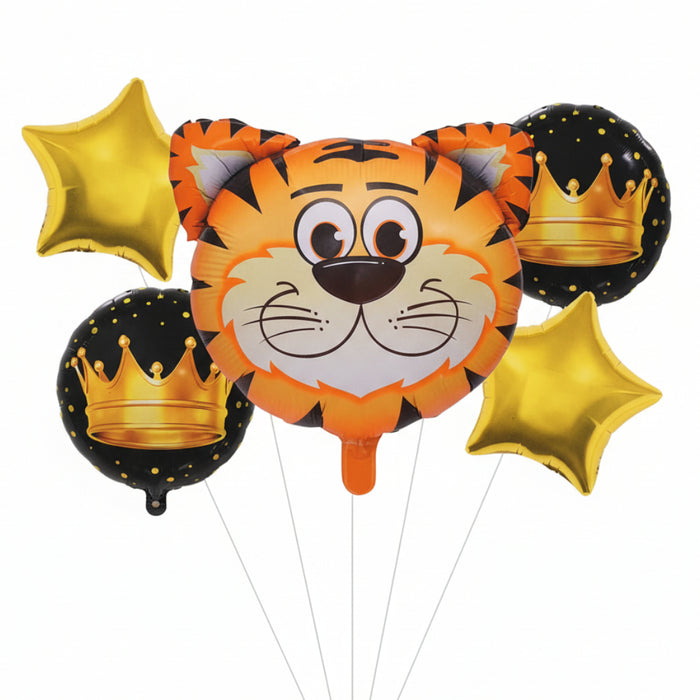 Bouquet de Globos Tigre Coronas Doradas X 5 Piezas