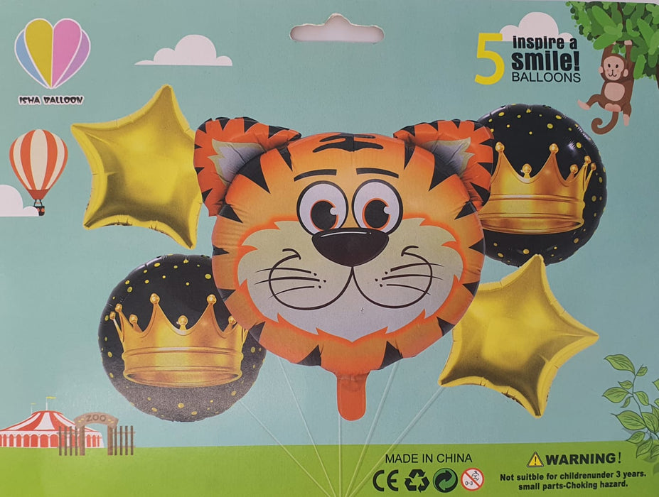 Bouquet de Globos Tigre Coronas Doradas X 5 Piezas