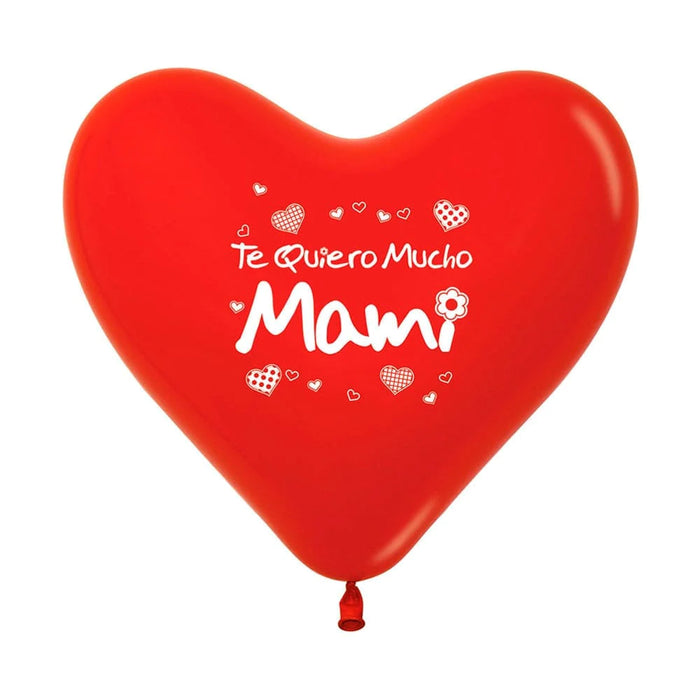 Globo Latex Corazon 2 caras Te quiero Mucho Mami Fashion Rojo 12" x 12 Unidades Sempertex