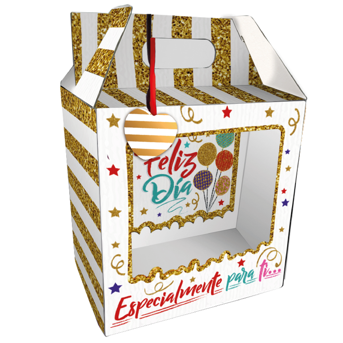 Caja Feliz Mediana Feliz Dia Rayas Blancas x 1 unidad