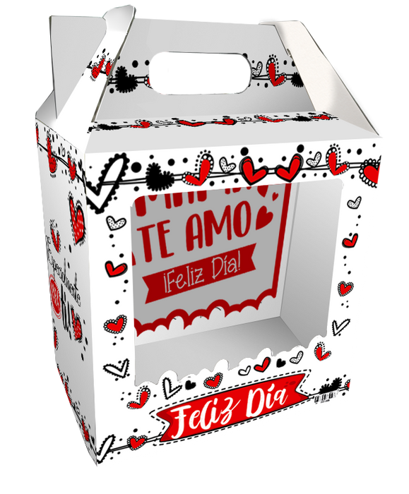 Caja Feliz Mediana Te Amo Feliz Dia Blanco Corazones x 1 Unidad