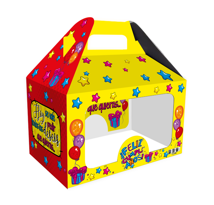 Caja Feliz Pequeña Acetato Feliz Cumpleaños Amarilla x 1 Unidad