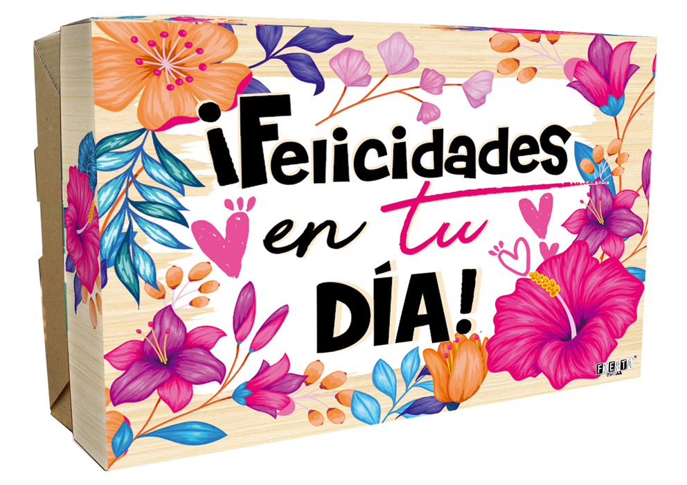 Caja Obsequio Grande Felicidades En Tu Dia Flores x 1 Unidad