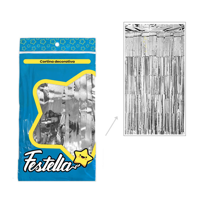 Cortina de Fiesta Lisa 2m x 1m Plateado Festella