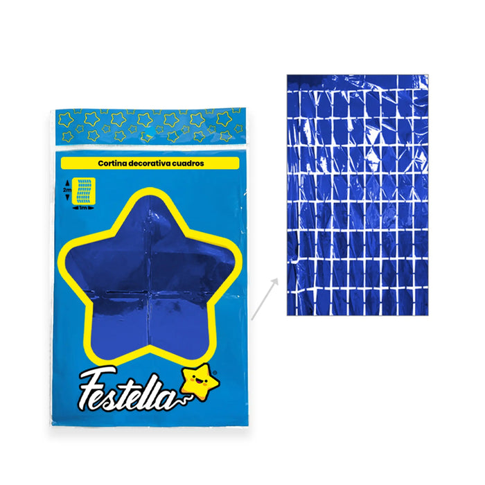 Cortina de Fiesta Espejo Cuadro Grande 2 x 1 m Festella Azul