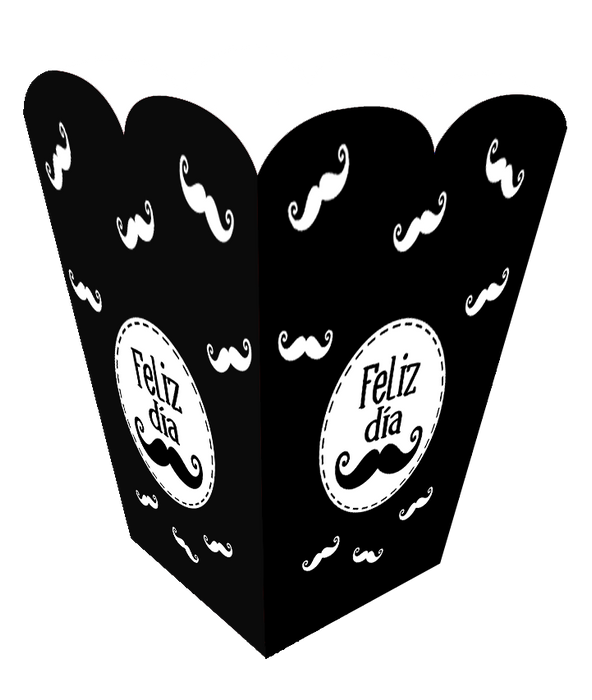 Caja Piramide Mediana Negra Feliz Dia Mostacho x 1 Unidad