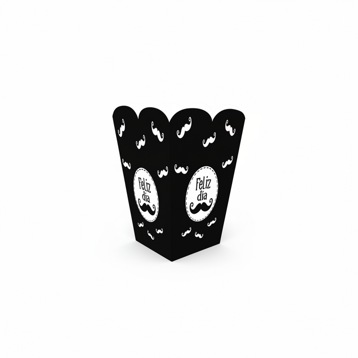 Caja Piramide Mediana Negra Feliz Dia Mostacho x 1 Unidad