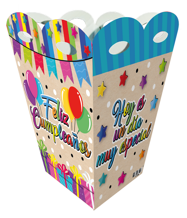 Caja Piramide Mediana Feliz Cumpleaños x 1 Unidad