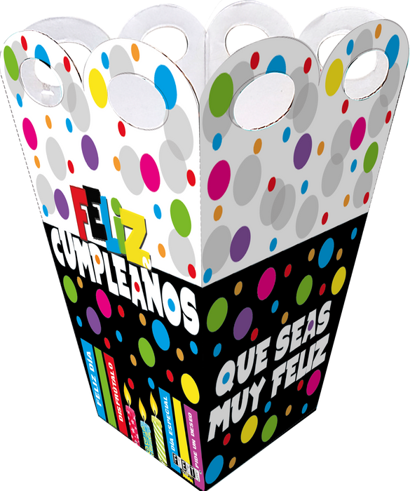 Caja Piramide Mediana Feliz Cumpleaños Puntos x 1 Unidad