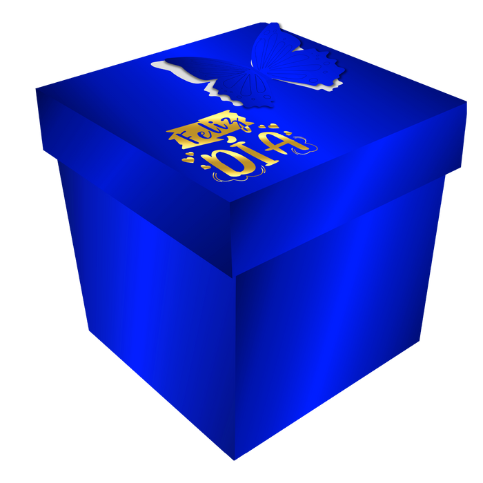 Caja Cubo Mediana Metalizada Mariposa Azul x 1 unidad