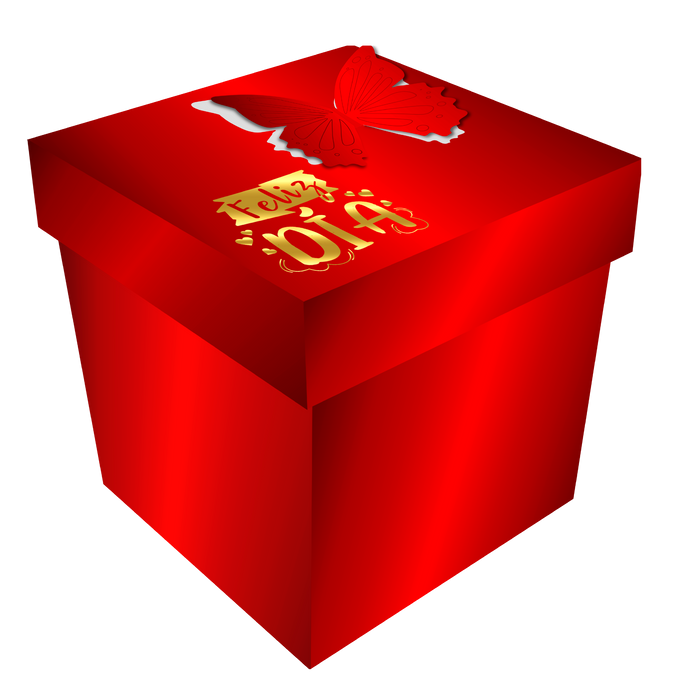 Caja Cubo Mediana Metalizada Mariposa Roja x 1 unidad